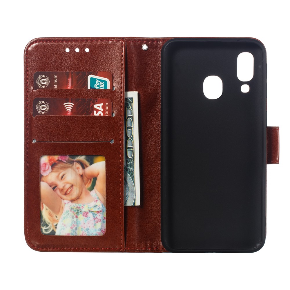 Imprint Mandala Flower Leather Wallet Case for Samsung Galaxy A40 - Brown-9