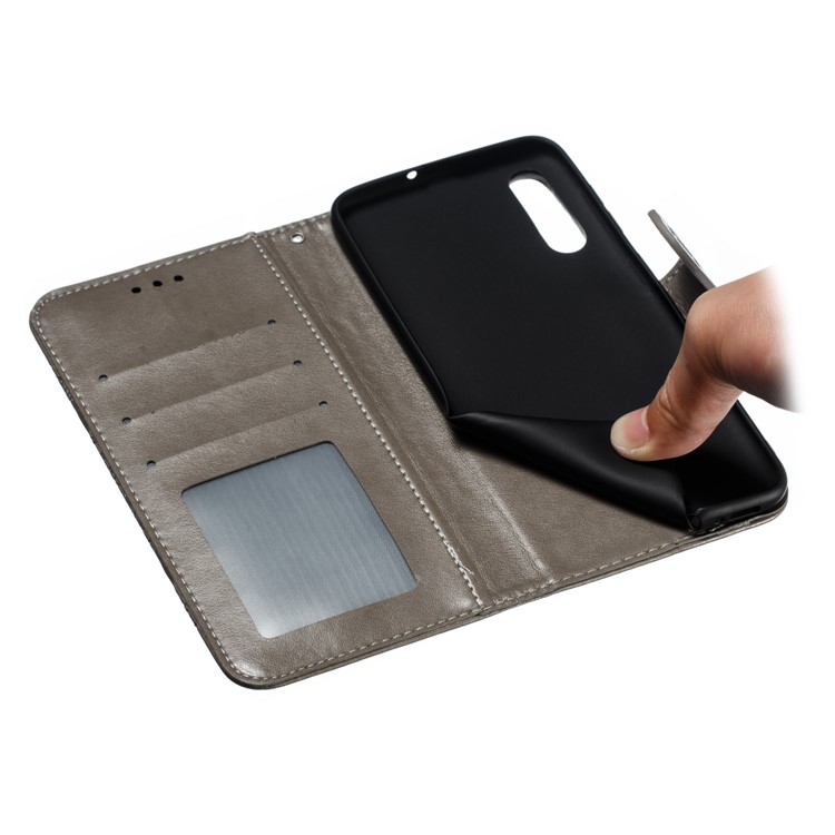 Imprint Mandala Flower Stand Wallet Leather Case for Samsung Galaxy A70 - Grey-10