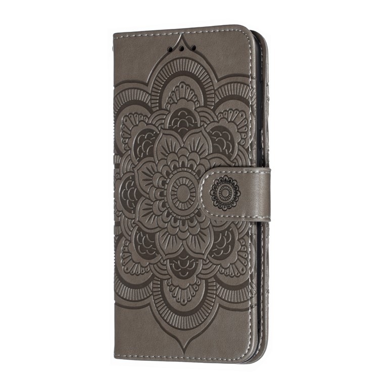 Imprint Mandala Flower Stand Wallet Leather Case for Samsung Galaxy A70 - Grey-3