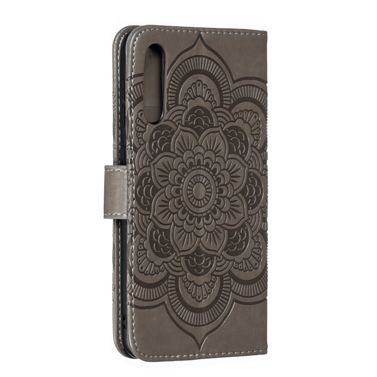 Imprint Mandala Flower Stand Wallet Leather Case for Samsung Galaxy A70 - Grey-4