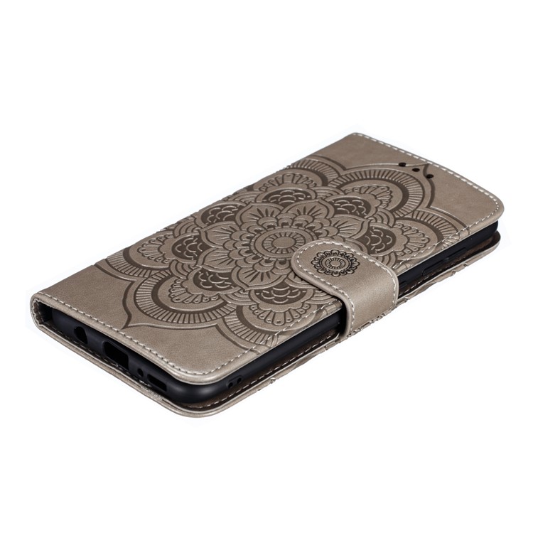 Imprint Mandala Flower Stand Wallet Leather Case for Samsung Galaxy A70 - Grey-5