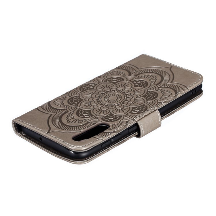 Imprint Mandala Flower Stand Wallet Leather Case for Samsung Galaxy A70 - Grey-6