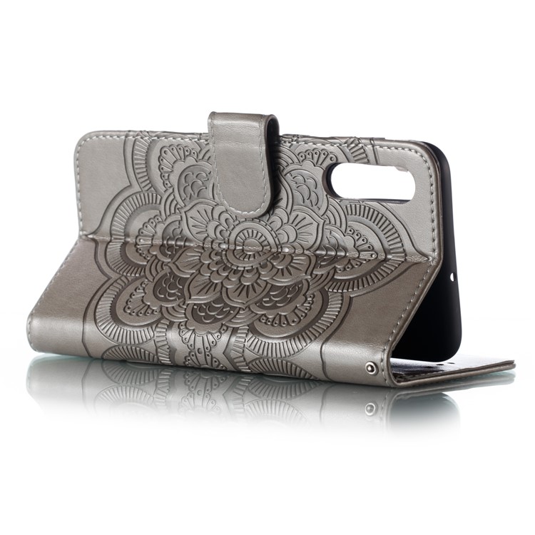 Imprint Mandala Flower Stand Wallet Leather Case for Samsung Galaxy A70 - Grey-7