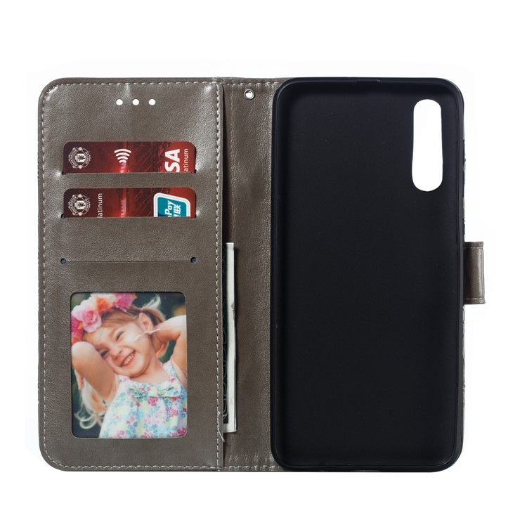 Imprint Mandala Flower Stand Wallet Leather Case for Samsung Galaxy A70 - Grey-9