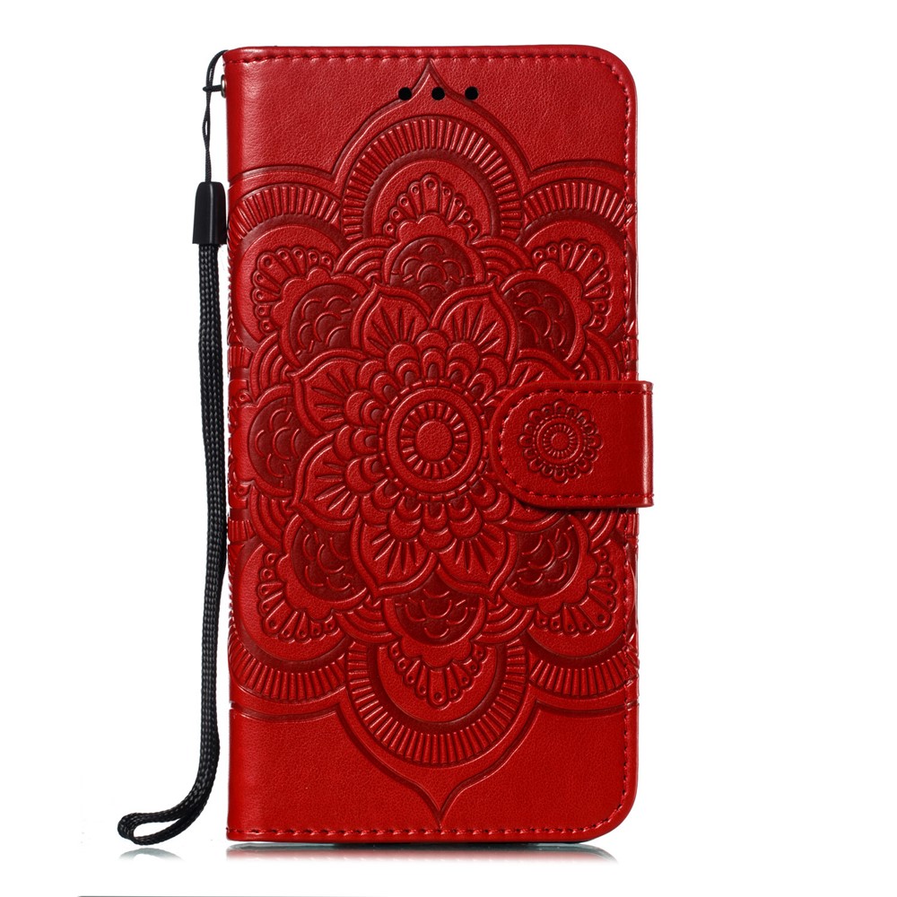 Imprint Mandala Flower Stand Wallet Leather Case for Samsung Galaxy A70 - Red-2