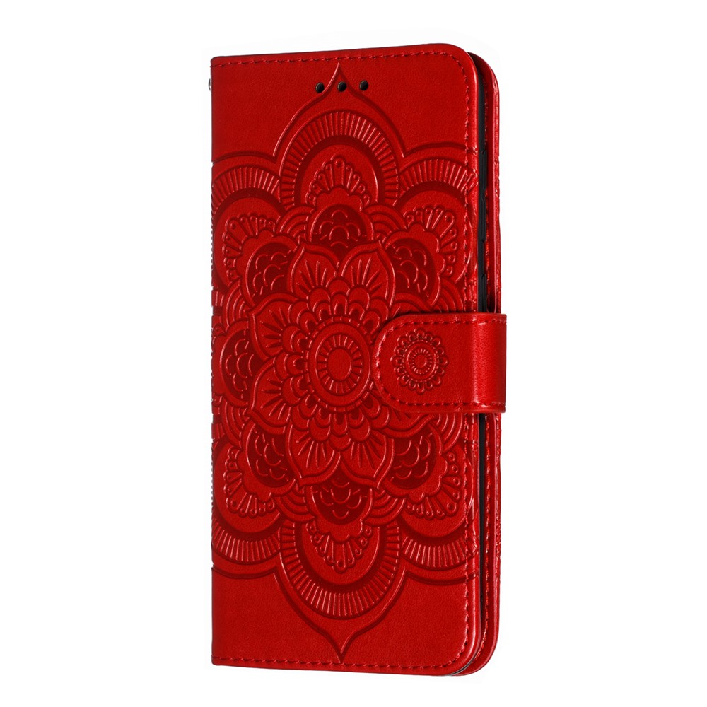 Imprint Mandala Flower Stand Wallet Leather Case for Samsung Galaxy A70 - Red-3