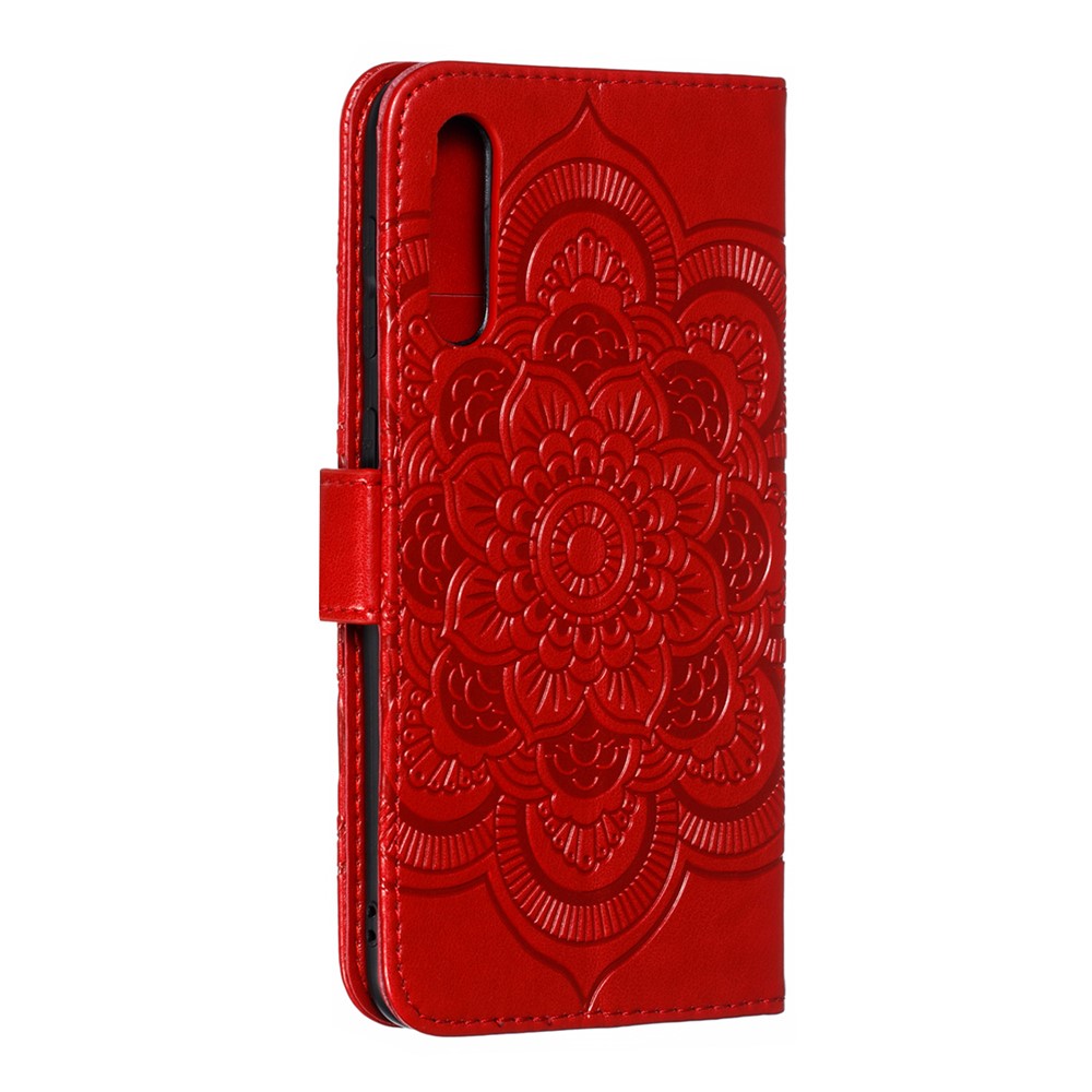 Imprint Mandala Flower Stand Wallet Leather Case for Samsung Galaxy A70 - Red-4