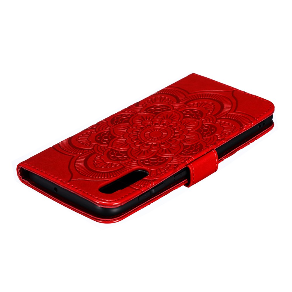 Imprint Mandala Flower Stand Wallet Leather Case for Samsung Galaxy A70 - Red-6