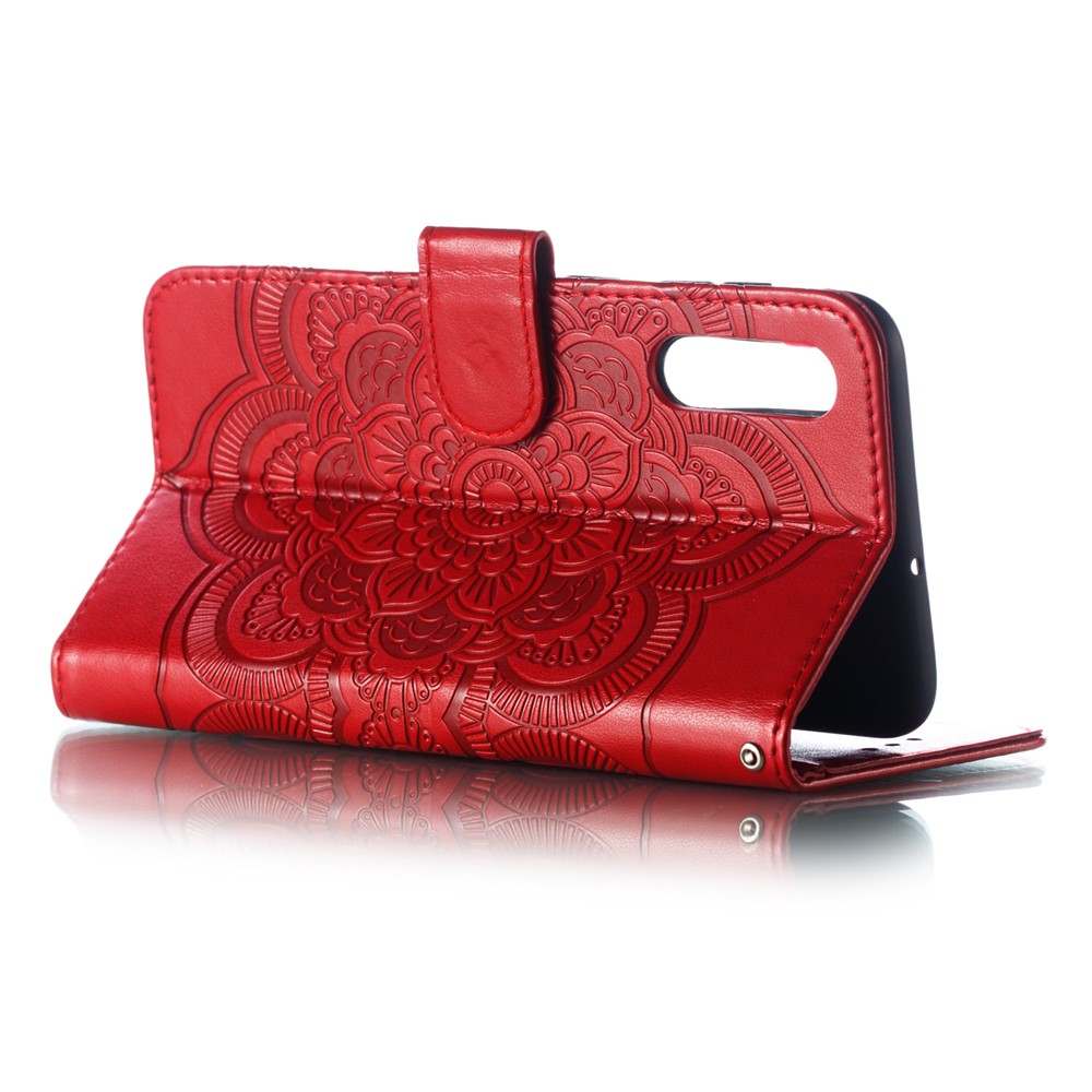 Imprint Mandala Flower Stand Wallet Leather Case for Samsung Galaxy A70 - Red-7