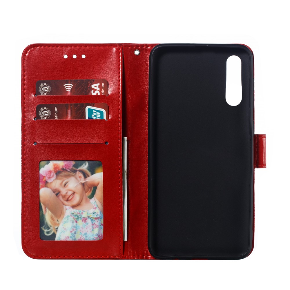 Imprint Mandala Flower Stand Wallet Leather Case for Samsung Galaxy A70 - Red-9