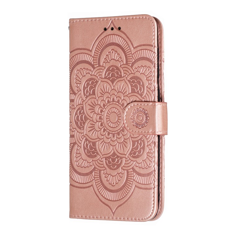 Imprint Mandala Flower Stand Wallet Leather Case for Samsung Galaxy A70 - Rose Gold-3