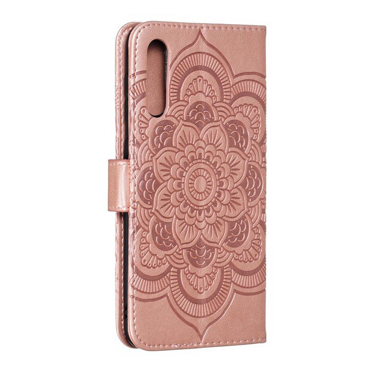 Imprint Mandala Flower Stand Wallet Leather Case for Samsung Galaxy A70 - Rose Gold-4