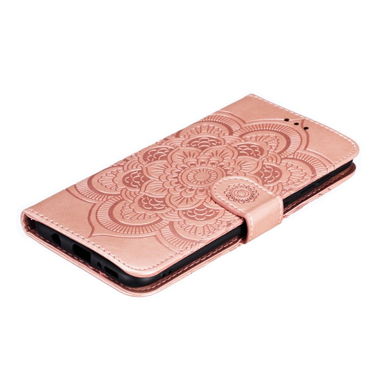 Imprint Mandala Flower Stand Wallet Leather Case for Samsung Galaxy A70 - Rose Gold-5