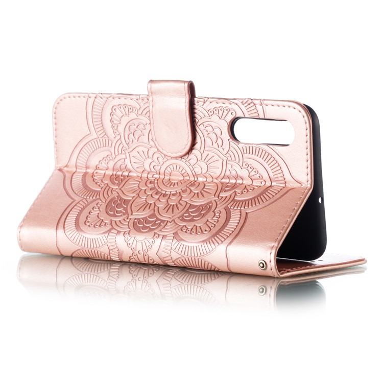 Imprint Mandala Flower Stand Wallet Leather Case for Samsung Galaxy A70 - Rose Gold-7