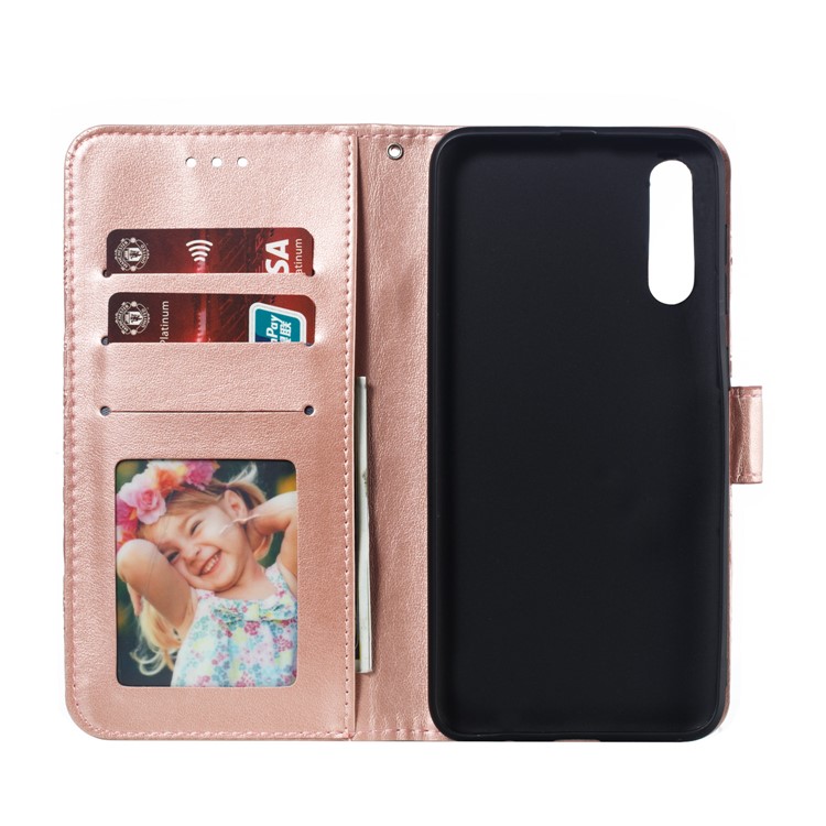 Imprint Mandala Flower Stand Wallet Leather Case for Samsung Galaxy A70 - Rose Gold-9
