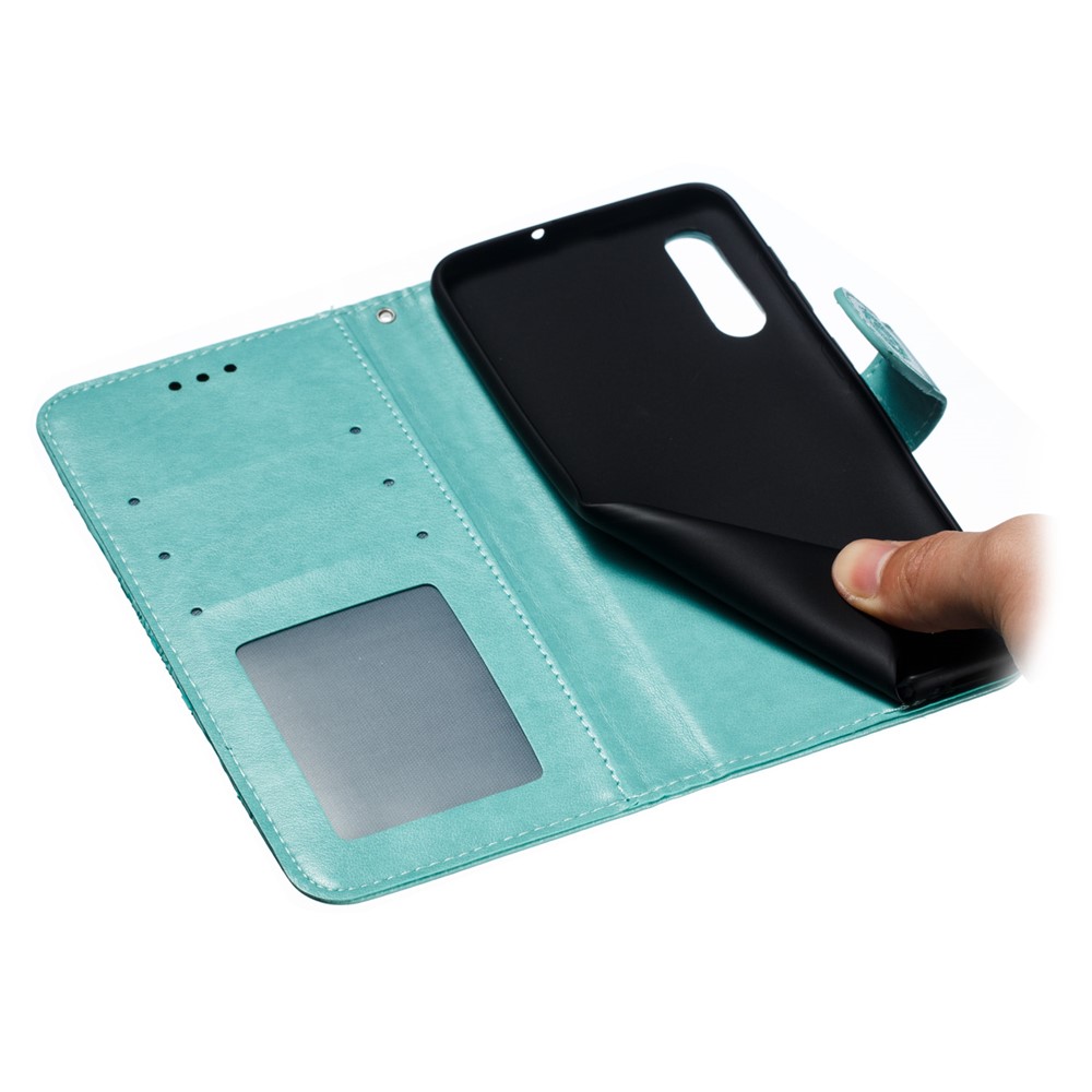 Imprint Mandala Flower Stand Wallet Leather Case for Samsung Galaxy A70 - Cyan-10