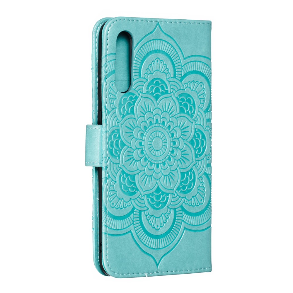 Imprint Mandala Flower Stand Wallet Leather Case for Samsung Galaxy A70 - Cyan-4