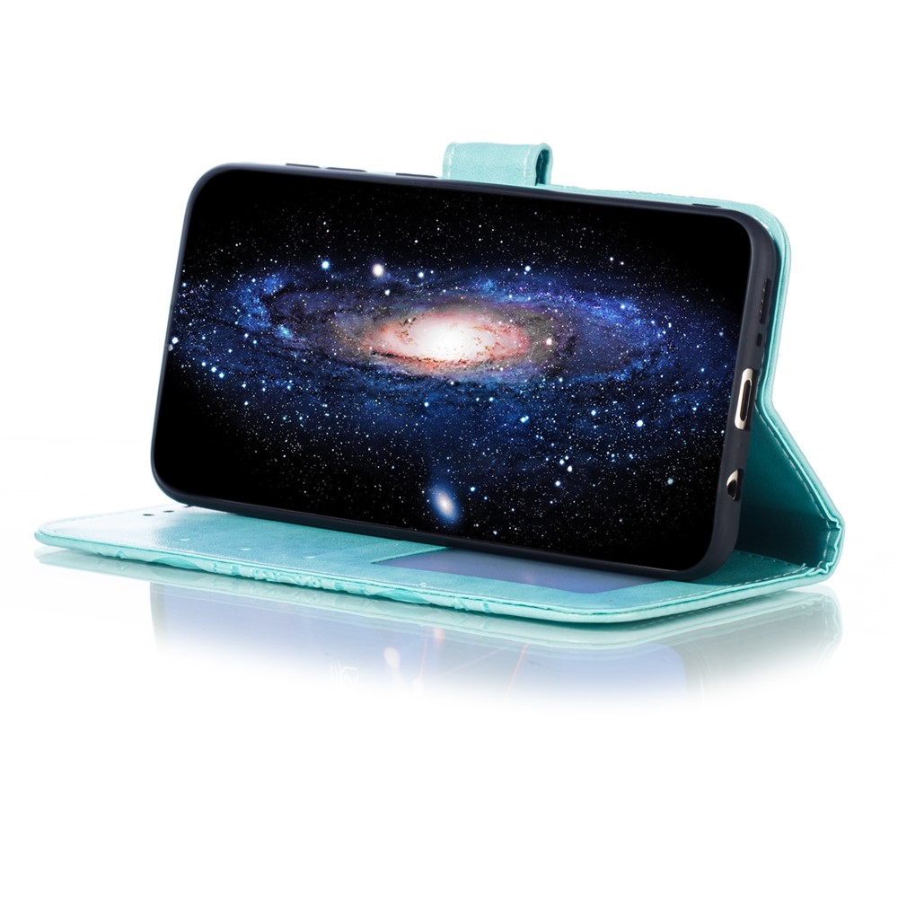 Imprint Mandala Flower Stand Wallet Leather Case for Samsung Galaxy A70 - Cyan-8