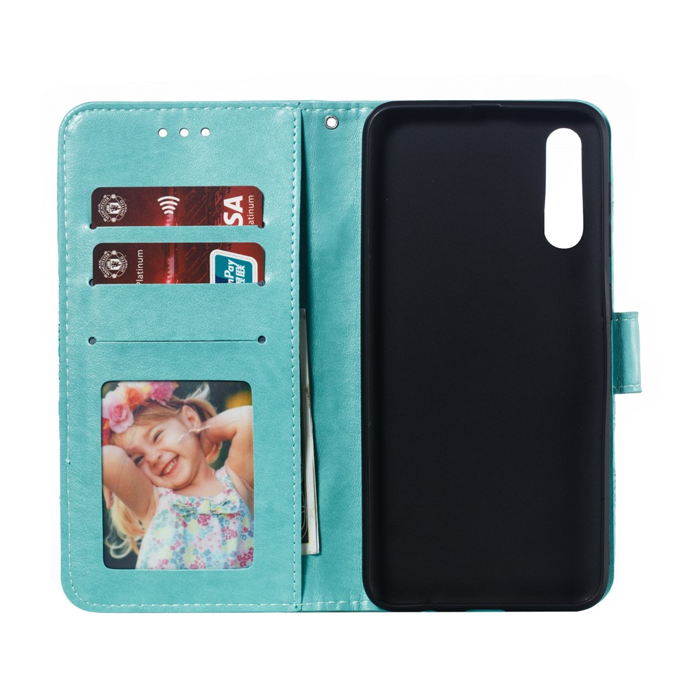 Imprint Mandala Flower Stand Wallet Leather Case for Samsung Galaxy A70 - Cyan-9
