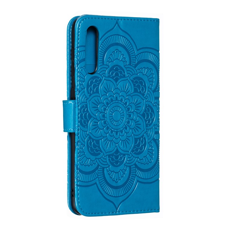 Impressão Mandola Flor Stand Carteira de Couro Para Samsung Galaxy A70 - Azul-4