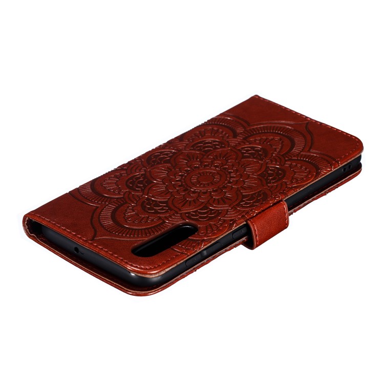 Imprint Mandala Flower Stand Wallet Leather Case for Samsung Galaxy A70 - Brown-6
