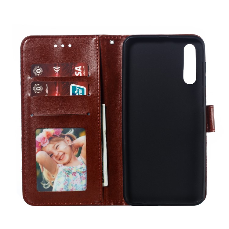 Imprint Mandala Flower Stand Wallet Leather Case for Samsung Galaxy A70 - Brown-9