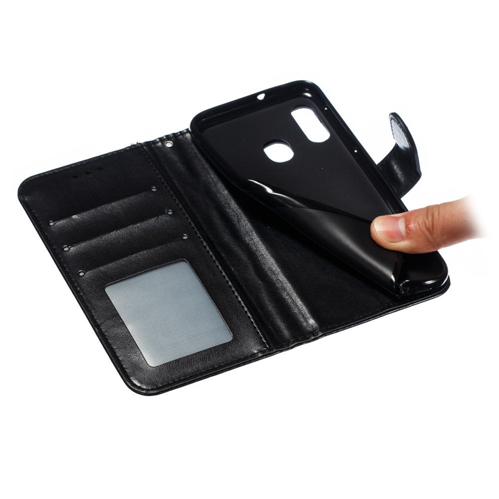 Impresión Case de Cuero de Billetera de Soporte de Mandala Para Samsung Galaxy A20e Accesorio Telefónico Anti-Scratch - Negro