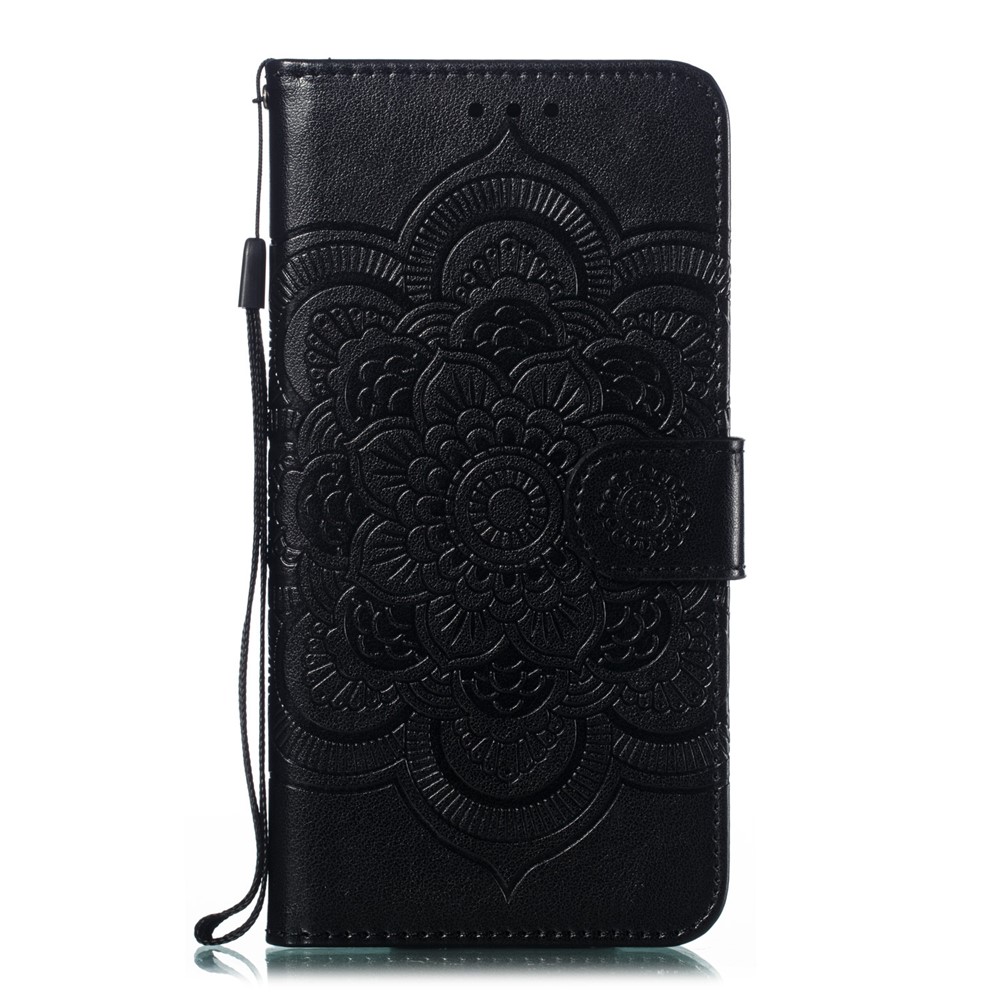 Empreinte Mandala Flower Stand Wallet Cuir Cuir Pour Samsung Galaxy A20e Accessoir de Téléphon - le Noir