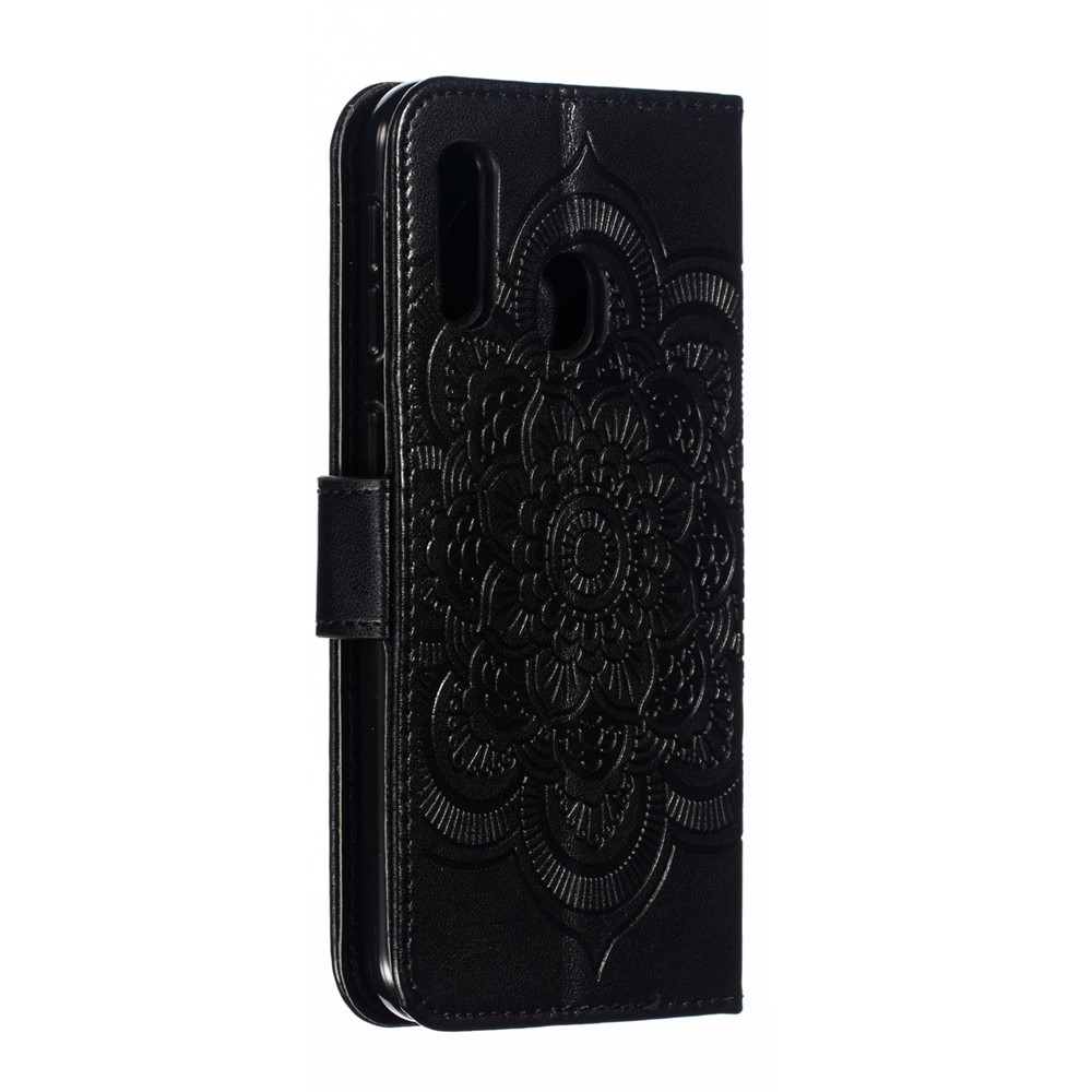 Empreinte Mandala Flower Stand Wallet Cuir Cuir Pour Samsung Galaxy A20e Accessoir de Téléphon - le Noir