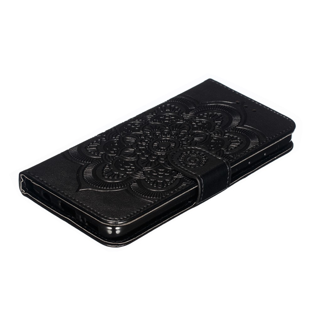 Empreinte Mandala Flower Stand Wallet Cuir Cuir Pour Samsung Galaxy A20e Accessoir de Téléphon - le Noir