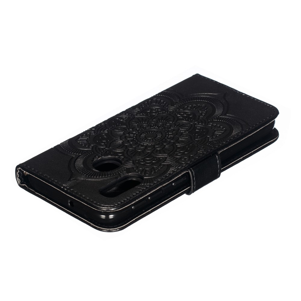 Empreinte Mandala Flower Stand Wallet Cuir Cuir Pour Samsung Galaxy A20e Accessoir de Téléphon - le Noir