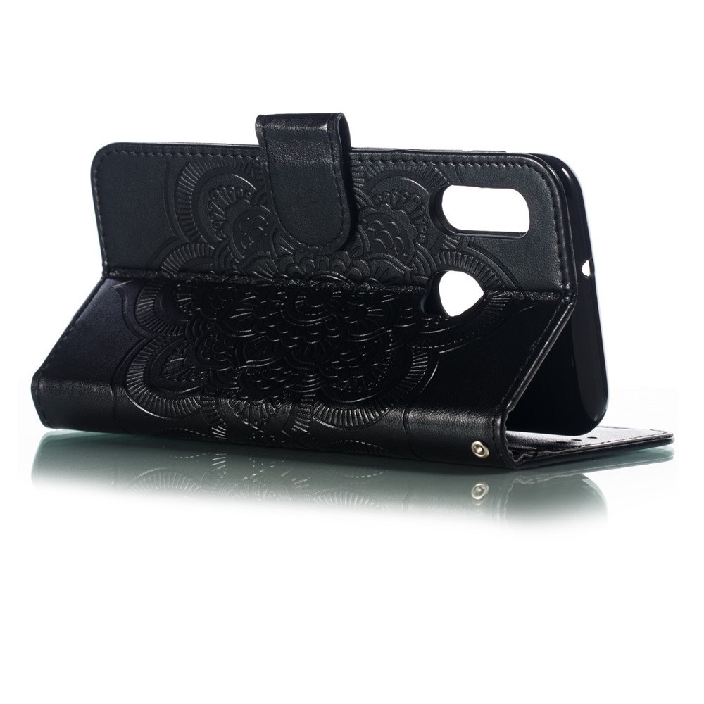 Impresión Case de Cuero de Billetera de Soporte de Mandala Para Samsung Galaxy A20e Accesorio Telefónico Anti-Scratch - Negro