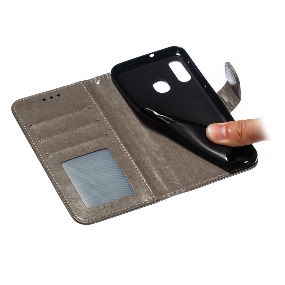 Imprint Mandala Flower Stand Wallet Leather Case for Samsung Galaxy A20e - Grey-10