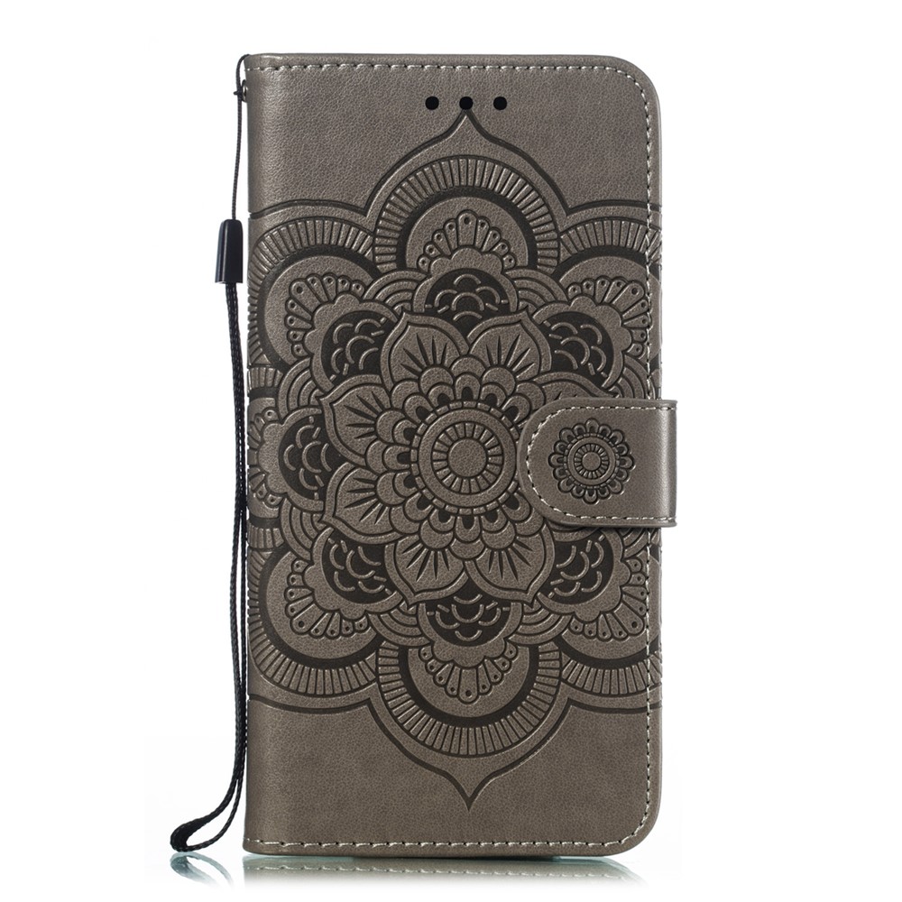 Imprint Mandala Flower Stand Wallet Leather Case for Samsung Galaxy A20e - Grey-2