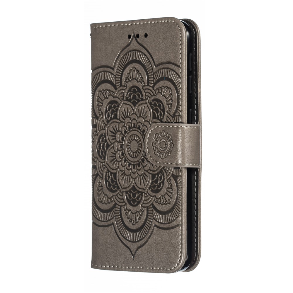 Imprint Mandala Flower Stand Wallet Leather Case for Samsung Galaxy A20e - Grey-3
