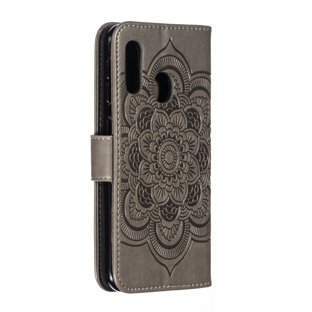 Imprint Mandala Flower Stand Wallet Leather Case for Samsung Galaxy A20e - Grey-4