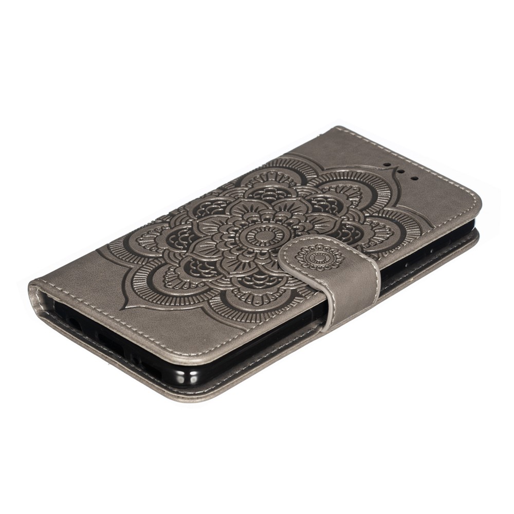 Imprint Mandala Flower Stand Wallet Leather Case for Samsung Galaxy A20e - Grey-5