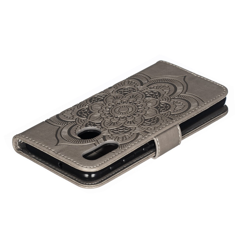Imprint Mandala Flower Stand Wallet Leather Case for Samsung Galaxy A20e - Grey-6