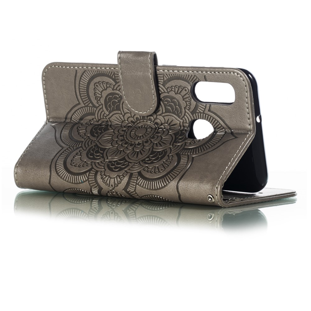 Imprint Mandala Flower Stand Wallet Leather Case for Samsung Galaxy A20e - Grey-7