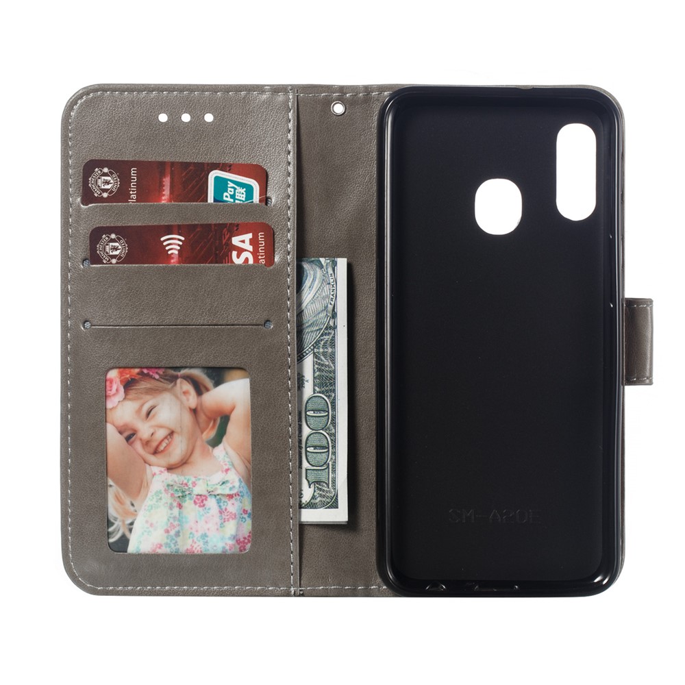 Imprint Mandala Flower Stand Wallet Leather Case for Samsung Galaxy A20e - Grey-9