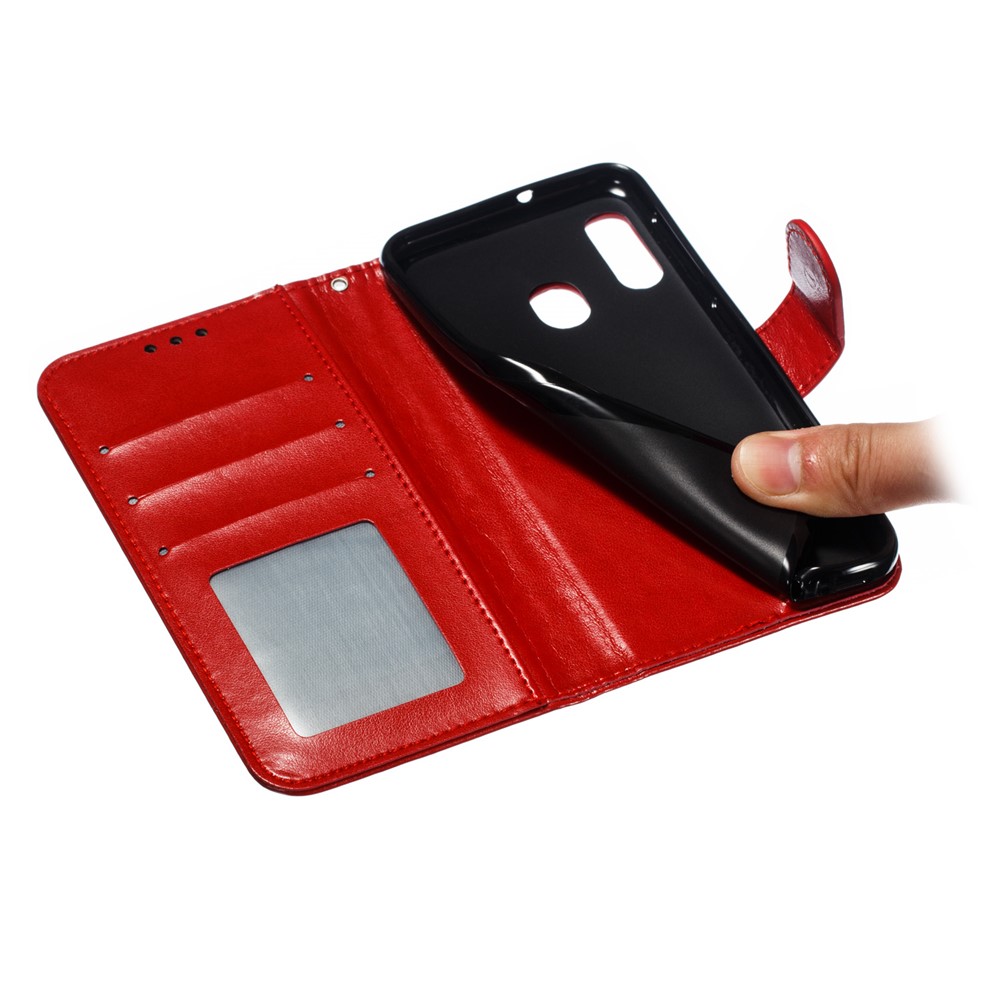 Imprint Mandala Flower Stand Wallet Leather Case for Samsung Galaxy A20e - Red-10