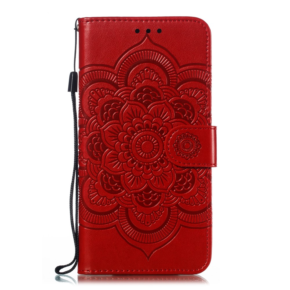 Imprint Mandala Flower Stand Wallet Leather Case for Samsung Galaxy A20e - Red-2
