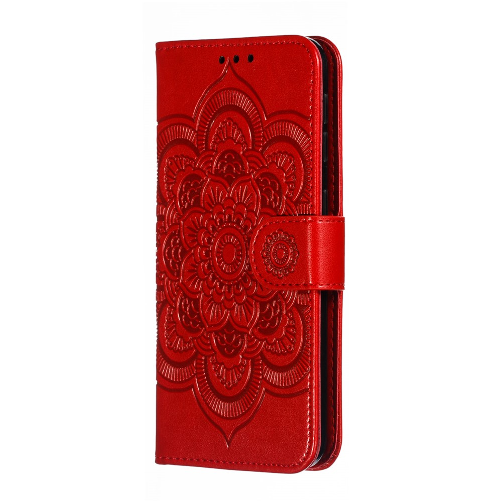Imprint Mandala Flower Stand Wallet Leather Case for Samsung Galaxy A20e - Red-3