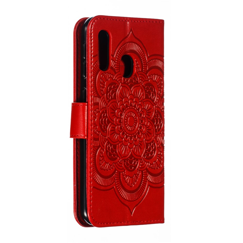 Imprint Mandala Flower Stand Wallet Leather Case for Samsung Galaxy A20e - Red-4