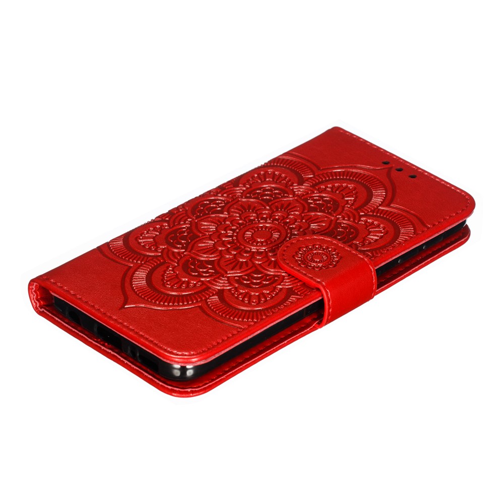 Imprint Mandala Flower Stand Wallet Leather Case for Samsung Galaxy A20e - Red-5