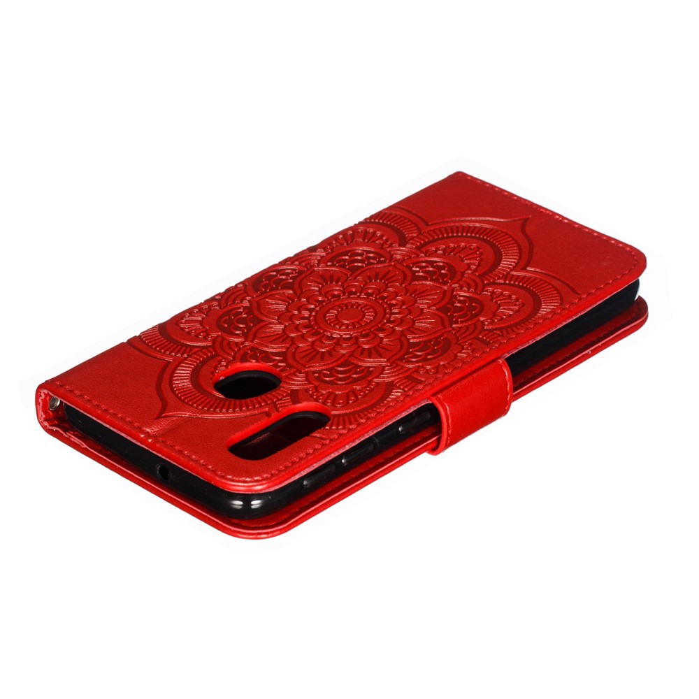 Imprint Mandala Flower Stand Wallet Leather Case for Samsung Galaxy A20e - Red-6