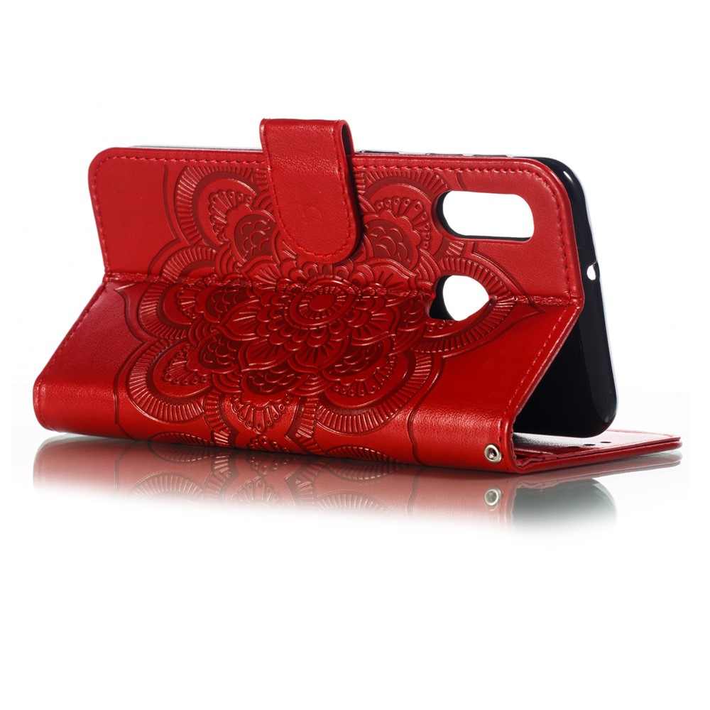 Imprint Mandala Flower Stand Wallet Leather Case for Samsung Galaxy A20e - Red-7