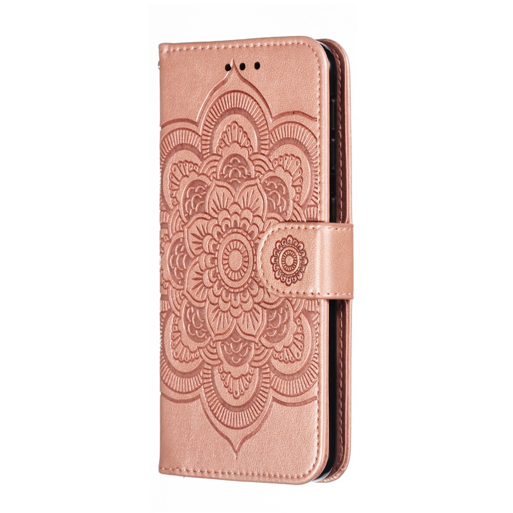 Imprint Mandala Flower Stand Wallet Leather Case for Samsung Galaxy A20e - Rose Gold-3