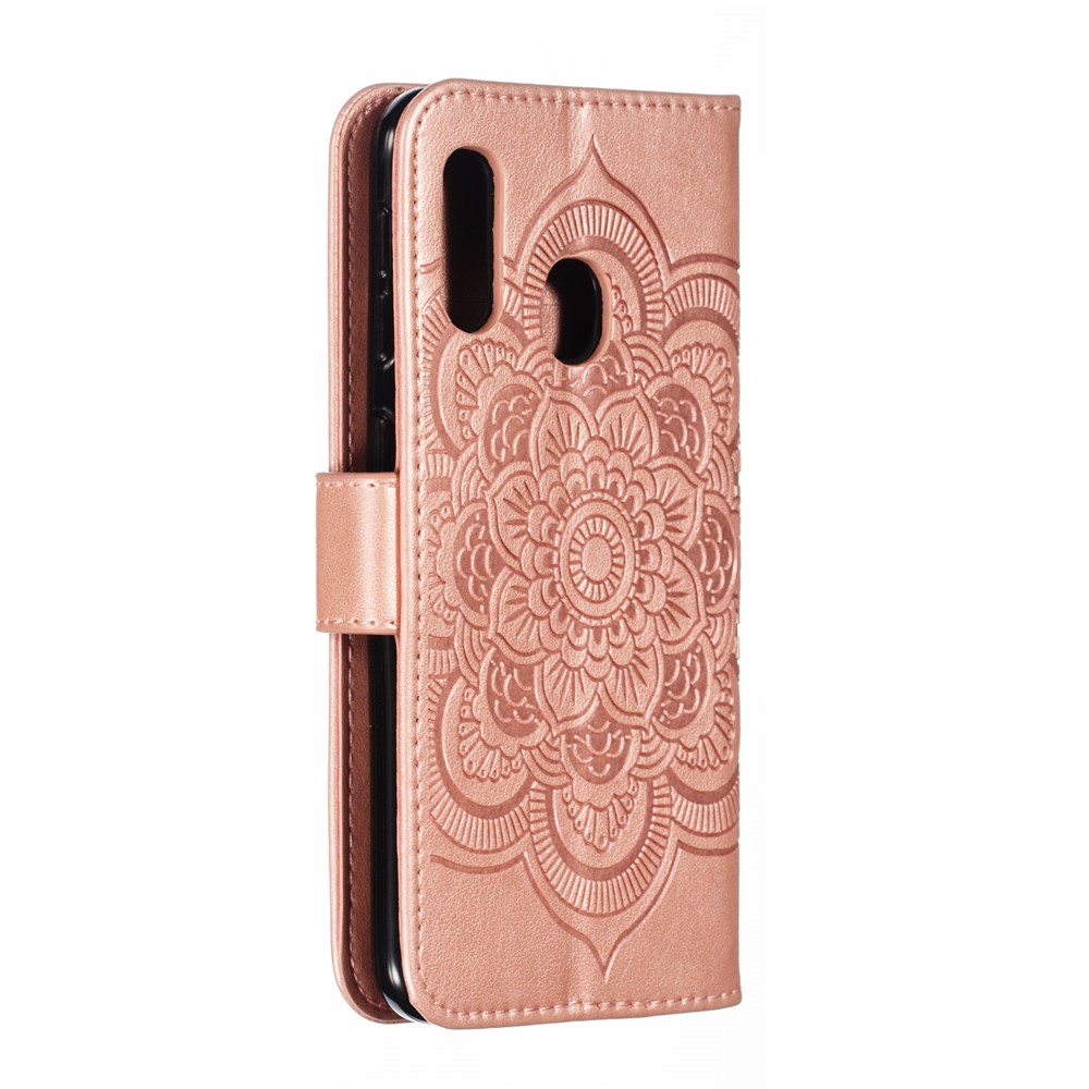 Imprint Mandala Flower Stand Wallet Leather Case for Samsung Galaxy A20e - Rose Gold-4