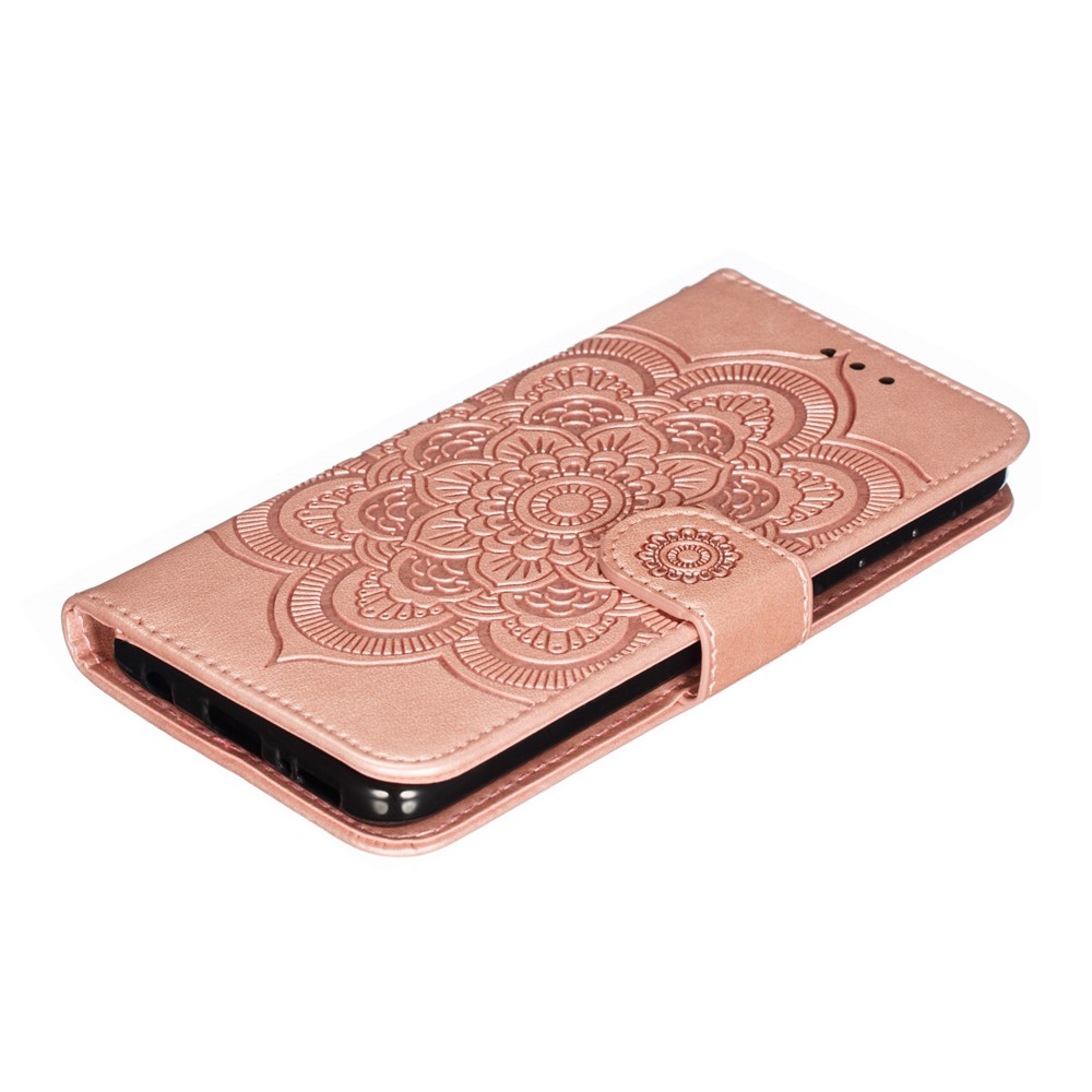 Imprint Mandala Flower Stand Wallet Leather Case for Samsung Galaxy A20e - Rose Gold-5